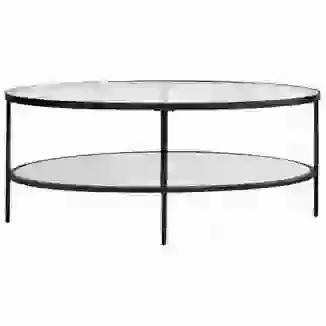Aged Bronze Finish Oval Glass Top Coffee Table With Mirrored Shelf